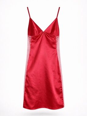Calvin Klein Pink Satin Slip Dress with Lace Trim- Size: Small